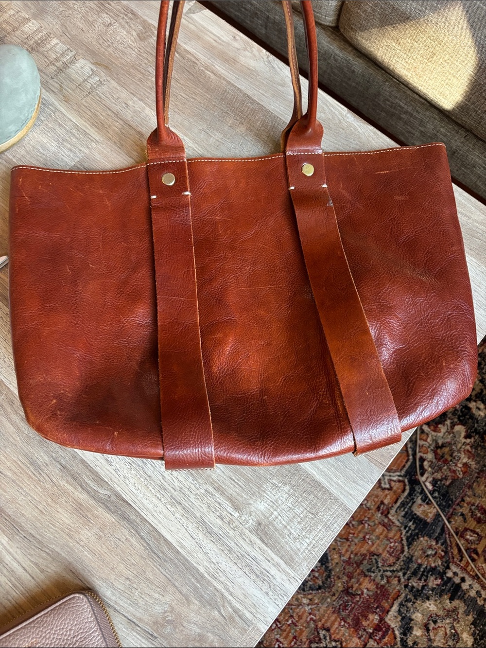 Clare V. La Tropezienne Classic Brown Leather Tote Bag - OG Miel Tanner Leather - Picture 5 of 6